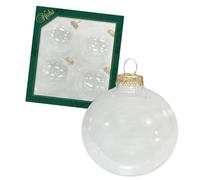 Dekohelden24 Lauschaer Lot de 4 Boules de Noël Lauscha Transparentes de 8 cm, avec couronnes dorées + 50 Crochets de Suspension Rapides dorés