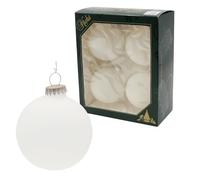 Dekohelden24 Lauschaer Lot de 4 boules de Noël Lauscha unies givrées avec couronnes argentées 8 cm + 50 crochets de suspension rapides en argent