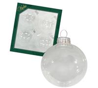 Dekohelden24 Lauschaer Lot de 4 Boules de Noël Transparentes Lauscha de 8 cm, avec Couronne argentée + 50 Crochets de Suspension Rapides en Argent.