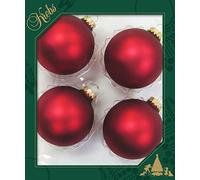 Dekohelden24 Lauschaer Lot de 4 boules de sapin de Noël Lauscha unies satinées rouges 8 cm avec couronne dorée + 50 crochets de suspension rapides en or