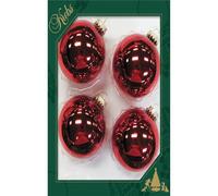 Dekohelden24 Lauschaer Lot de 4 boules de sapin de Noël rouges unies brillantes avec couronne dorée 8 cm + 50 crochets de suspension rapides dorés