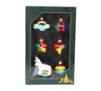 Dekohelden24 Lauschaer Lot de 6 Boules de Noël Lauscha, en Verre, décoration de Sapin de Noël, Licorne - Décoration d'arbre à remplir pour Calendrier de l'avent, fabriqué en Lauscha, Taille : 3,5 cm