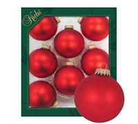 Dekohelden24 Lauschaer Lot de 8 boules de Noël en satin mat Rouge feu 6,7 cm avec couronne dorée + 50 crochets de suspension rapides dorés
