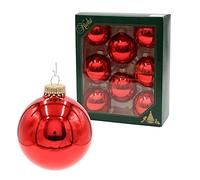 Dekohelden24 Lauschaer Lot de 8 boules de Noël Rouge brillant uni avec couronne dorée Ø env. 7 cm