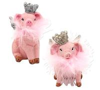 Dekohelden24 Lot de 2 cochons décoratifs en céramique avec Couronne et Paillettes Rose 4 x 5 x 8 cm 8 cm
