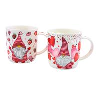 Dekohelden24 Lot de 2 gobelets, Tasses à café, à vin Chaud, en Porcelaine, Motifs cœurs et Bonbons, Dimensions : L/l/H : Environ 13 x 8 x 10 cm, capacité : 360 ML par Tasse, Lutin Rose, 9,5 cm