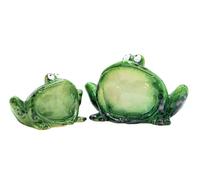 Dekohelden24 Lot de 2 Grenouilles décoratives Brillantes assises en céramique Verte pour Jardin, terrasse ou étang Dimensions : 11 x 19 x 13 cm