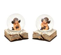 Dekohelden24 Lot de 2 Mini Boules à Neige Ange sur Livre Dimensions H/L/Ø Boule : env. 6,5 x 5 cm/Ø 4,5 cm Résine 501056-2er Set