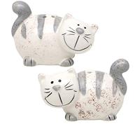 Dekohelden24 Lot de 2 salières/poivrières/épices en céramique en forme de chat - Dimensions : environ 7 x 6 x 7 cm - Gris
