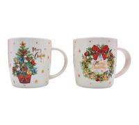 Dekohelden24 Lot de 2 Tasses à café, à vin Chaud, avec Couronne de l'Avent et Sapin de Noël en Porcelaine, Dimensions : L/l/H : Environ 14 x 8 x 10 cm, capacité : 360 ML par Tasse.