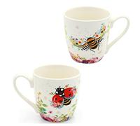Dekohelden24 Lot de 2 tasses à café en porcelaine, motif : abeille et coccinelle, dimensions : 10 x 9 cm, capacité 400 ml, passe au lave-vaisselle, multicolore