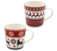 Dekohelden24 Lot de 2 tasses de Noël en porcelaine - Cerf - Hauteur : 10 cm - Diamètre : 9 cm - Capacité : 400 ml.