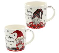 Dekohelden24 Lot de 2 tasses de Noël en porcelaine - Motif lutin de Noël - Dimensions : 8 x 12 x 10 cm - Capacité : 340 ml.