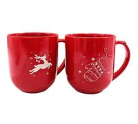 Dekohelden24 Lot de 2 Tasses Jumbo, Mugs à café, gobelets à vin Chaud, Gants d'hiver en Porcelaine Rouge et Blanc, Dimensions : L/l/H : Environ 15 x 11 x 12 cm, capacité : 820 ML, cerf XXL, 12 cm