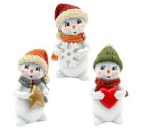 Dekohelden24 Lot de 3 bonhommes de Neige avec Bonnet et écharpe en Rouge, Vert et Orange, Debout avec étoile, Flocon de Neige et cœur, 6 x 5 x 11 cm (L x l x H)