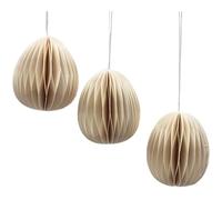 Dekohelden24 Lot de 3 décorations à suspendre en papier nid d'abeille - Décoration de Pâques - Œufs en papier de soie - Œuf de Pâques en papier/carton blanc magnétique - Contenu : 3 pièces (L x l x H