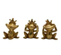 Dekohelden24 Lot de 3 Grenouilles décoratives - Ne Pas Voir, Entendre, ne Pas Parler, en polyrésine, Roi Grenouille doré, Dimensions : L/l/H 3 x 6 x 8 cm