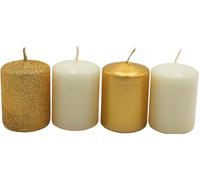 Dekohelden24 Lot de 4 bougies piliers, pour couronne de l'Avent, de table, doré/blanc, contenu de la livraison : 5 x 5 x 7 cm (L x l x H)