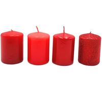 Dekohelden24 Lot de 4 bougies piliers, pour couronne de l'Avent, bougies de table, bougies de table, bougies en bloc - Rouge pailleté - Contenu : 4 bougies L x l x H 5 x 7 cm