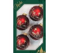 Dekohelden24 - Lot de 4 boules de décoration de Noël Lauschaer - Rouge mat avec décor Sainte Famille - 50 crochets de suspension rapides gratuits.