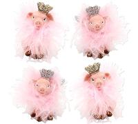 Dekohelden24 Lot de 4 cochons décoratifs en céramique avec Couronne, Ailes et Plumes, en Rose-Rose, L x l x H 3 x 5 cm
