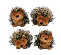 Dekohelden24 Lot de 4 Figurines décoratives en céramique - Hérisson de Jardin - avec Fourrure - Marron - Dimensions : Environ 6 x 6 x 8 cm.