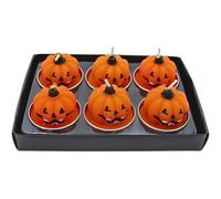 Dekohelden24 Lot de 6 bougies chauffe-plat, bougie figurine, bougie d'automne, bougie d'Halloween, décoration d'Halloween, bougies chauffe-plat en forme de citrouille en orange, contenu de la