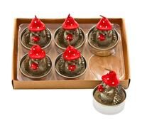 Dekohelden24 Lot de 6 bougies chauffe-plat, en forme de hérisson, avec chapeau de champignon et champignon, bougies de hérisson, bougies chauffe-plat, dimensions de chaque bougie chauffe-plat (H x Ø)