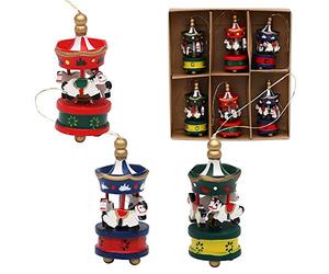 Dekohelden24 Lot de 6 décorations pour Arbre en Bois Motif carrousel env. 6 cm