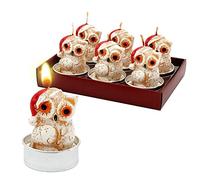 Dekohelden24 Lot de 6 hibou avec chapeau de Noël - Dimensions de chaque bougie chauffe-plat (L x l x h) : 4 x 4 x 6 cm - 6 cm