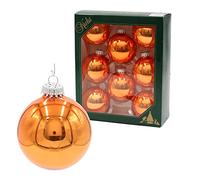 Dekohelden24 Lot de 8 boules de Noël en verre opale brillante orange, avec couronne argentée, Ø env. 7 cm