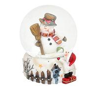Dekohelden24 Mini Boule à Neige Socle avec clôture et Bonhomme de Neige, Dimensions (L x l x H) : 4,5 x 4,5 x 6,8 cm, Boule 4,5 cm. 501369-SMBesen Bonhomme de Neige avec Balai