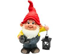 Nain de jardin XXL avec arrosoir et lanterne en métal pour bougie chauffe-plat, en magnésie, décoration mignonne pour jardin, terrasse ou balcon, dimensions (L x l x H) : env. 15 x 24 x 40 cm