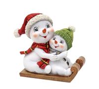 Dekohelden24 Paire de bonshommes de Neige avec Bonnet et écharpe en Rouge et Vert sur Luge, 14 x 7 x 12 cm