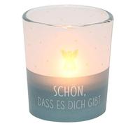 Dekohelden24 Photophore en Verre Transparent avec 1 Bougie Chauffe-Plat, H 6,5 x 6 cm, Motif : Schön, DASS ES Dich gibt, Photophore