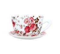 Dekohelden24 Pot de Fleurs avec poignée en céramique, Motif Fleurs de Roses, L x l x H 20 x 15 x 12 cm