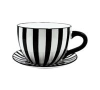 Dekohelden24 Pot de Fleurs avec poignée en céramique, Motif rayé Noir et Blanc, 25 x 23 x 14 cm (L x l x H)