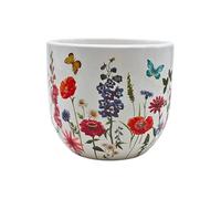 Dekohelden24 Pot de Fleurs, bac à Plantes, bac à Fleurs, Cache-Pot en céramique, Motif Prairie Florale, Dimensions (L x l x H) : 12 x 10 x 12 cm.