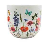 Dekohelden24 Pot de Fleurs en céramique, Motif Prairie Florale, Dimensions (L x l x H) : 17 x 16 x 17 cm.