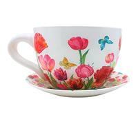 Dekohelden24 Pot de Fleurs XXL - avec poignée en céramique - Motif : Tulipe - 34 x 28 x 16 cm