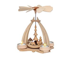 Dekohelden24 Pyramide de table décorative en bois haute qualité Artisanat des monts Métallifères env. 24 cm Rehe