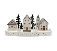 Dekohelden24, Scène d'hiver Blanche en Bois avec LED, Gris et Vert, Taille L/B/H 12 x 44 x 19 cm, 44 cm