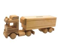 Dekohelden24 Tirelire en Bois Mobile Durable - Tirelire en Tant Que Camion, Tracteur - Tirelire pour Enfants - Camion d'épargne - Selle de Camion en Bois de hêtre - L/l/H 31 x 5 x 10 cm.
