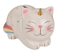 Dekohelden24 Tirelire en céramique en Forme de Chat Licorne - Tirelire pour Chat - Saving-Box - Dimensions L/l/H : env. 17 x 12 x 12 cm - Blanc Multicolore