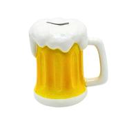 Dekohelden24 Tirelire en verre à bière - Blanc et jaune - Dimensions (L x l x H) : environ 14 x 13 x 14 cm