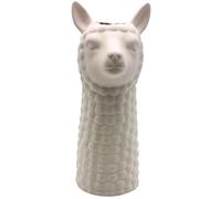 Dekohelden24 Vase décoratif en céramique avec tête en alpaga - Aspect Sable - Blanc - 13 x 11 x 27 cm