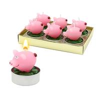 Dekohelden24 W-10016471 Lot de 6 bougies chauffe-plat avec cochon 4 x 5 x 4 cm