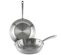 Dekohome Lot de 2 poêles en acier inoxydable TriPly poli et manche ergonomique en acier inoxydable, adaptées à tous types de cuisine, 20 + 24 cm
