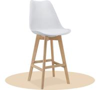 Dekohome Tabouret haut de cuisine avec dossier, assise souple et tapissée, pieds hauts en bois de hêtre avec repose-pieds et chaises nordiques (blanc, 1 unité)