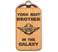 dekolaser24 - Porte-clés fait à la main en bois de hêtre - Yoda Best Brother in the Galaxy - Cadeau pour les fans de Star Wars, frères et sœurs, anniversaire ou Noël, Non personnalisé, M